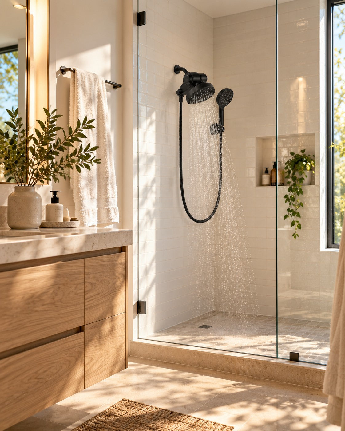 Modern bathroom with Epura installed in the walk-in shower